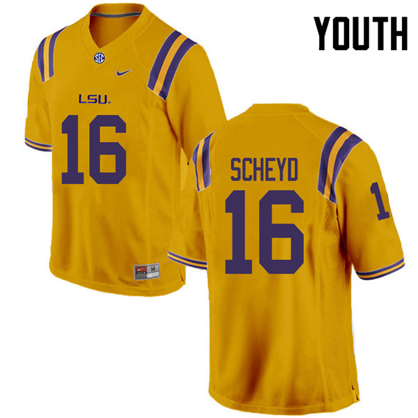 Youth #16 Tiger Scheyd LSU Tigers College Football Jerseys Sale-Gold